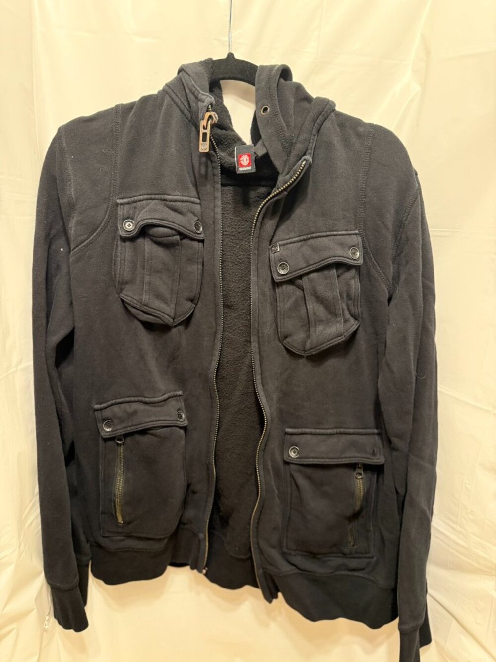 Element Mens Black Fleece Lined Utility Full Zip Hoodie Sweatshirt Jacket Size S